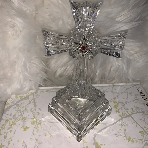 Beautiful Crystal Cross with Ruby Stone Center - Picture 5 of 7